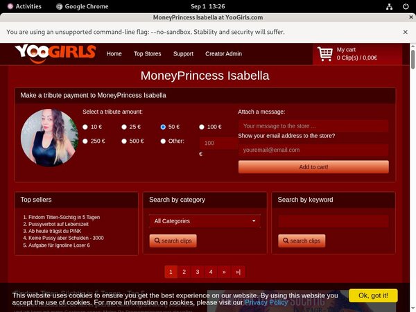 MoneyprincessIsabell Checkout Page